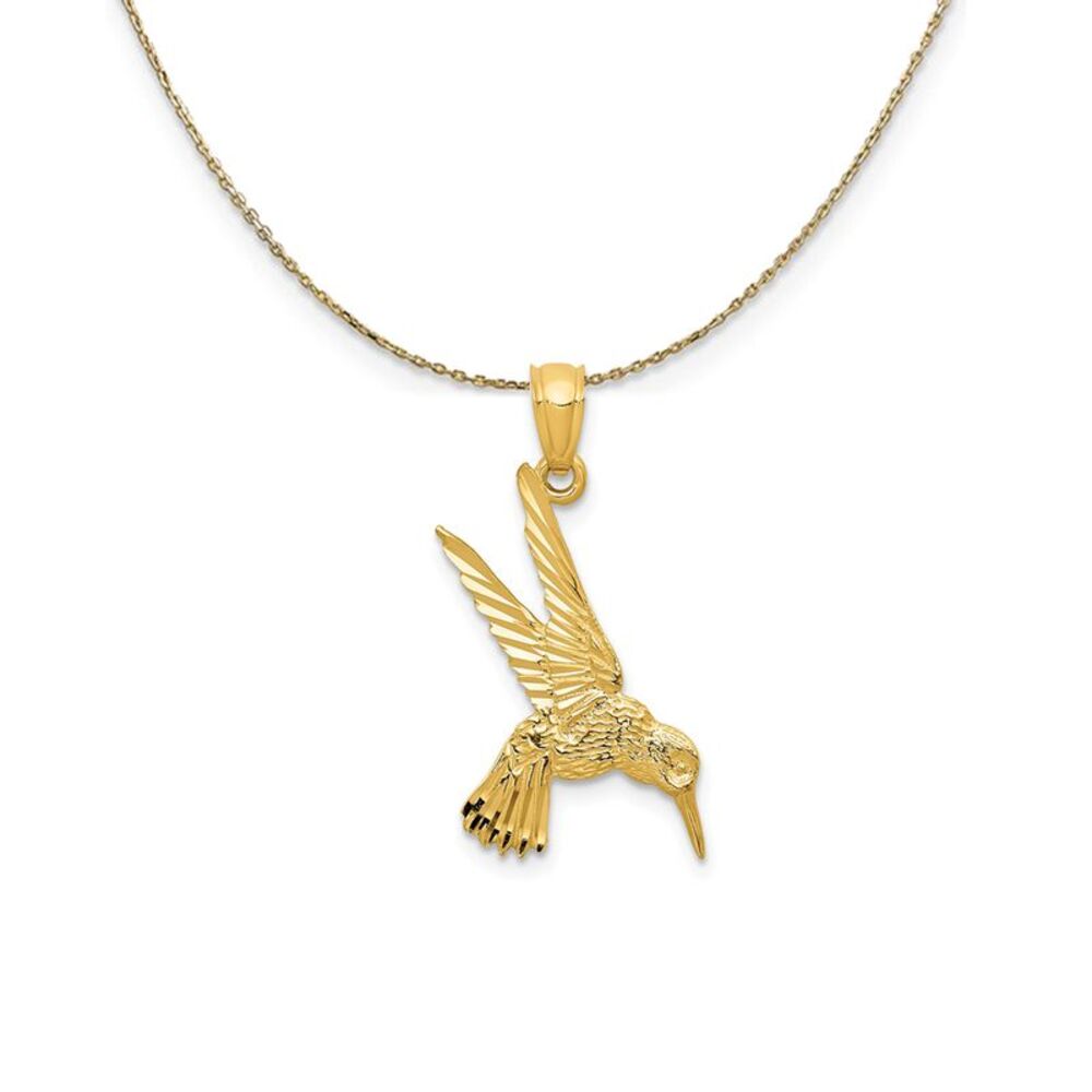 14k Yellow Gold Diamond Cut Hummingbird Necklace - 24 Inch